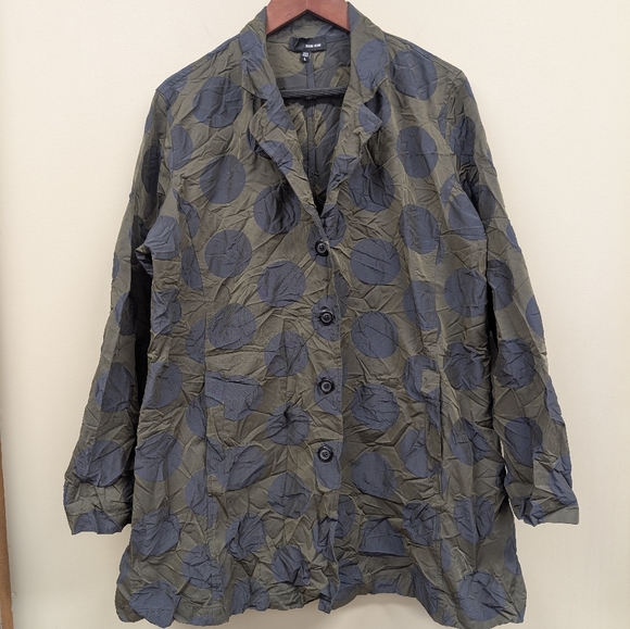 Sun Kim Jackets & Blazers - Sun Kim by Comfy USA Polka Dot Olive/Navy Crinkle Boyfriend Jacket Size Large